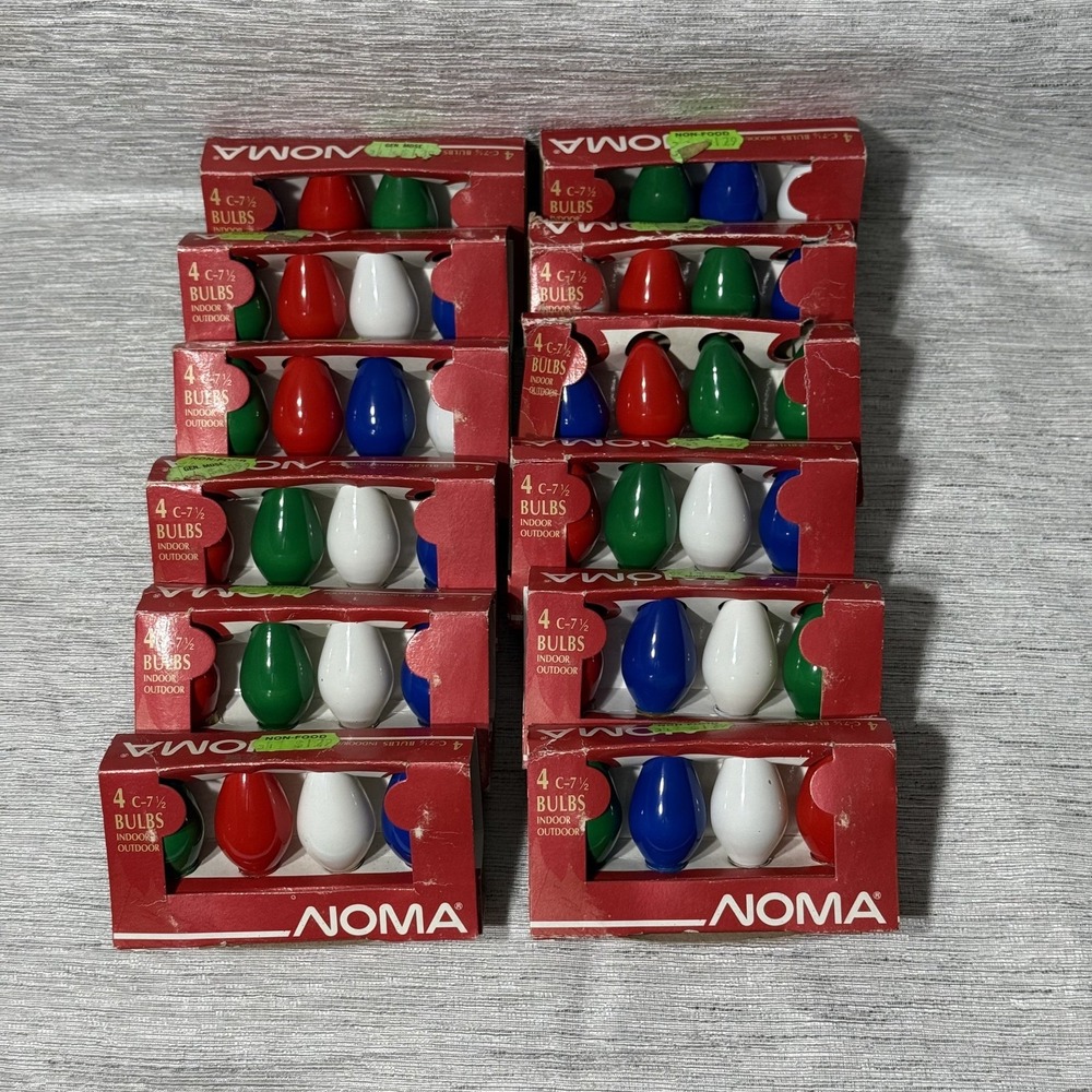 VTG Noma C-7 1/2 Christmas‎ Bulbs Indoor/Outdoor 12Packs 4 Bulbs Each Multicolor